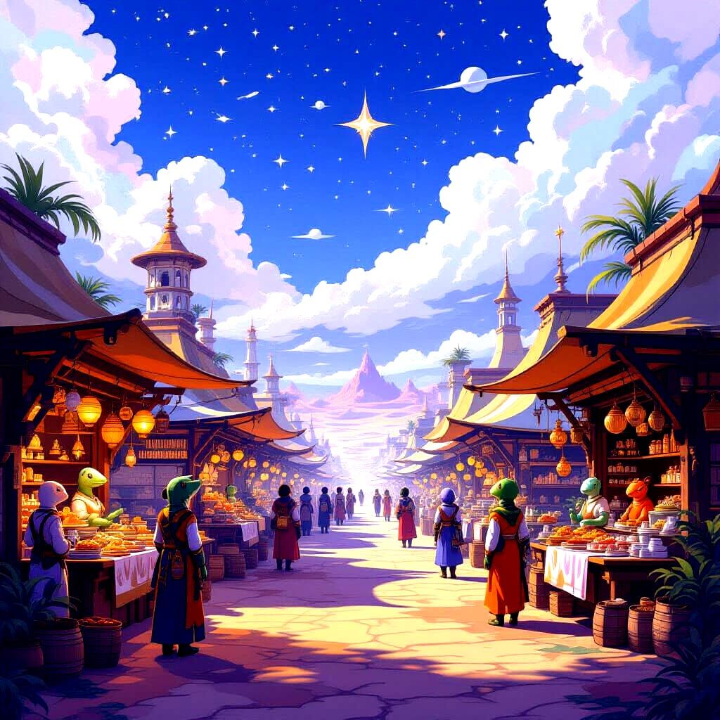 Exotic Bazaar on Tri-Star World in Studio Ghibli Style