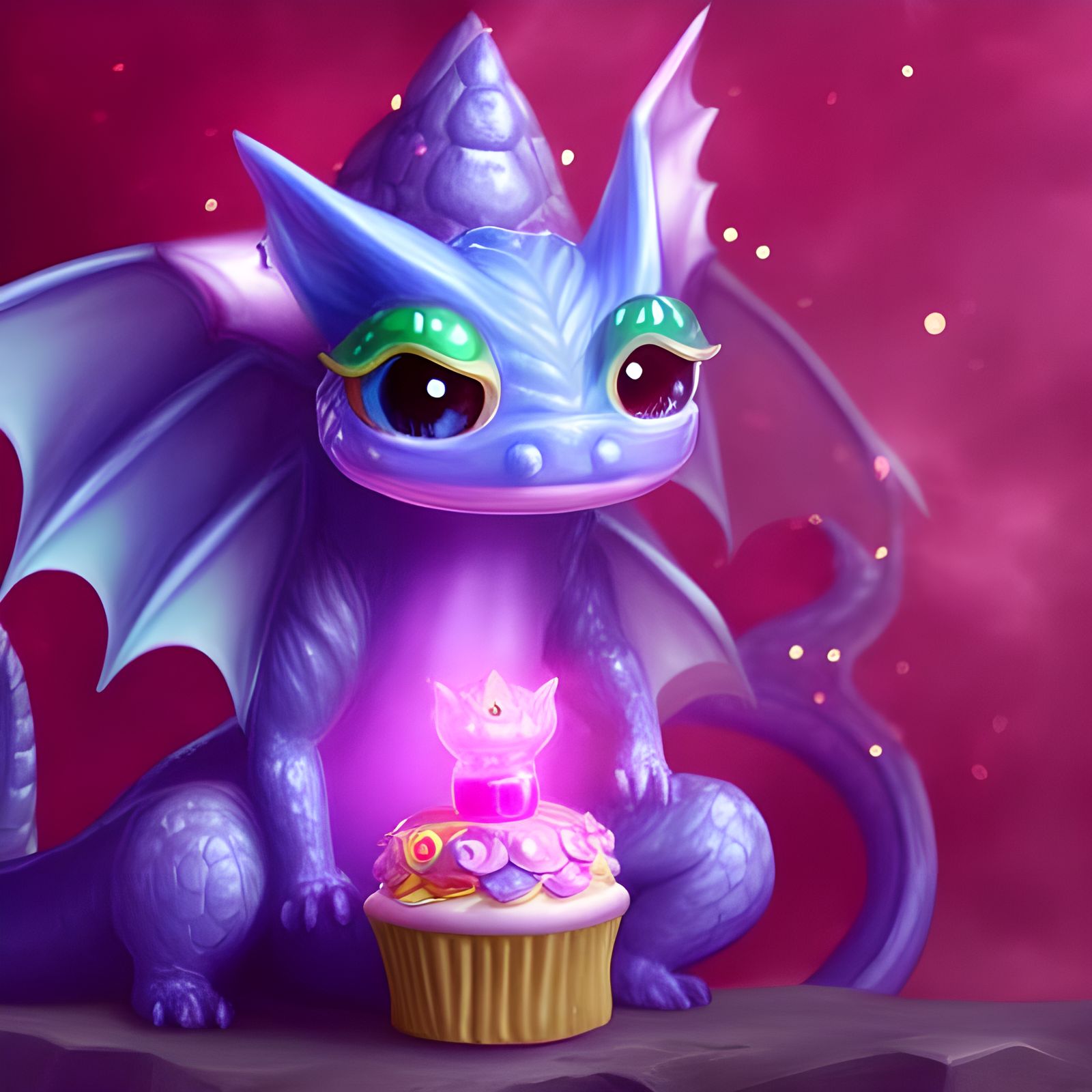 Candy Dragon Guarding Cupcake: Hyperdetailed Art Nouveau