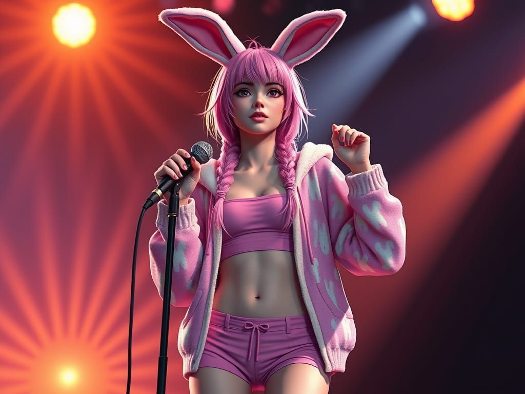 Pink Haired Singer in Vibrant 3D Digital Art Style