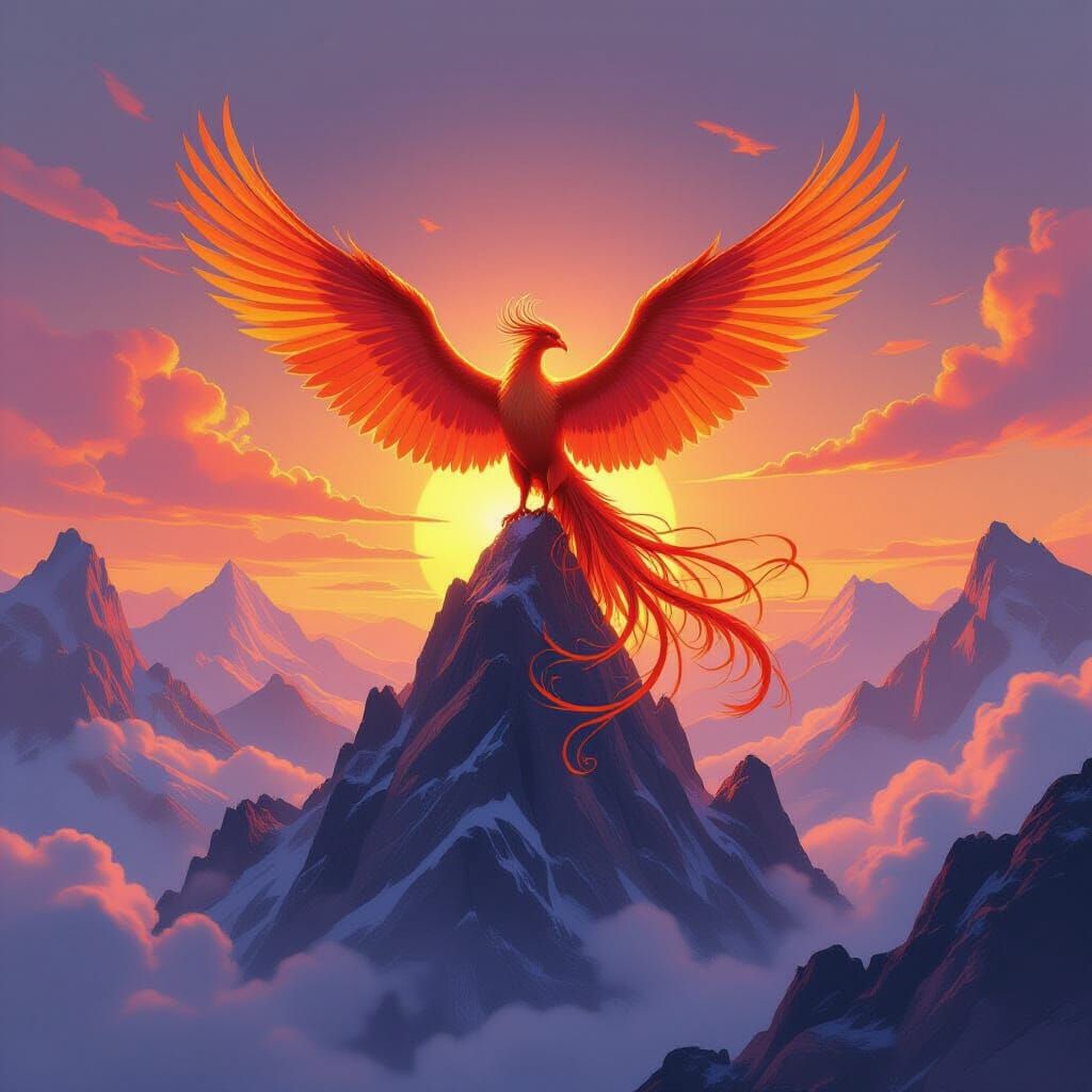 Majestic Phoenix on Crystal Peak at Dawn
