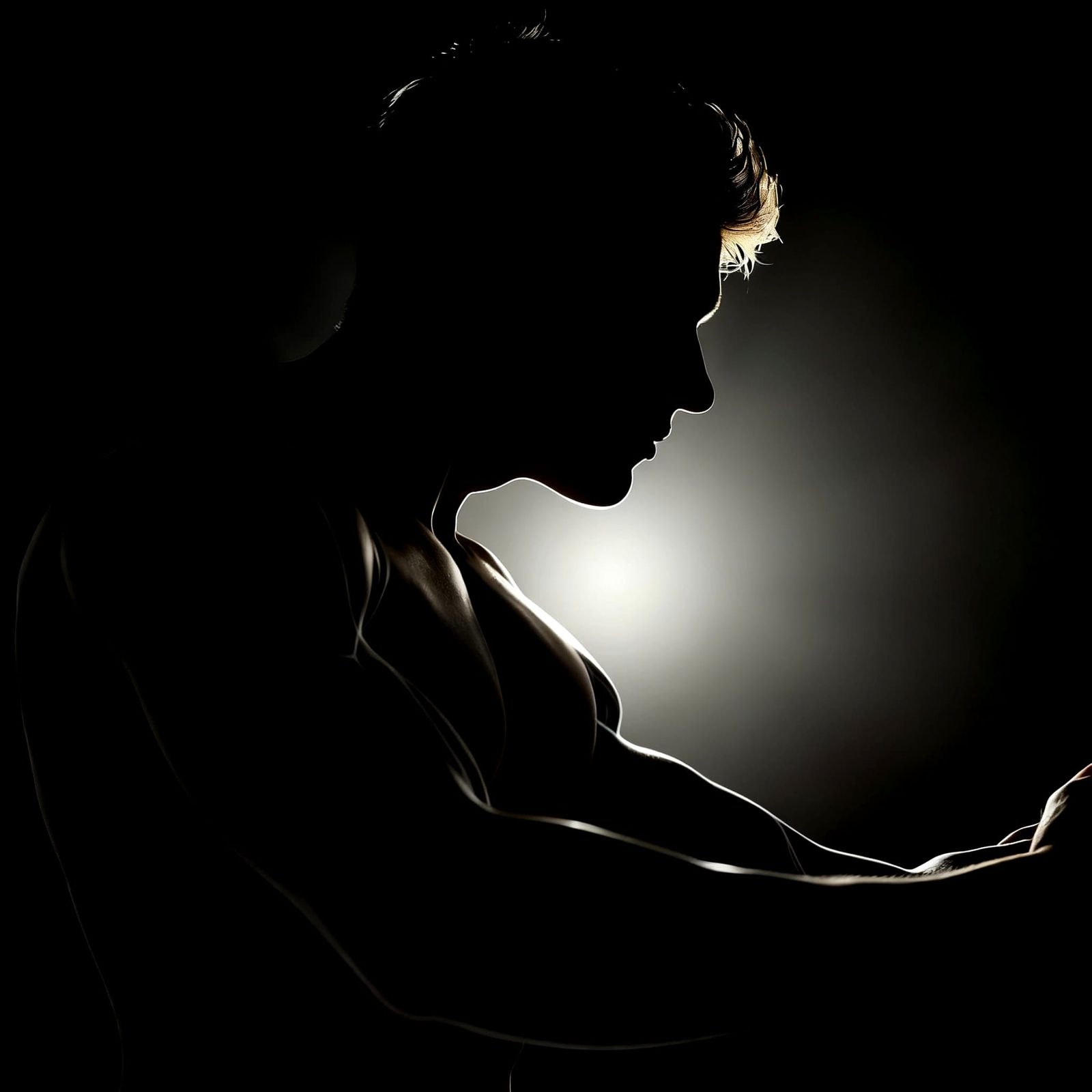 Dramatic Silhouette of Fit Man in Extreme Chiaroscuro