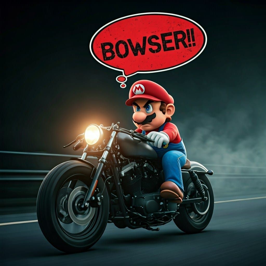 Mario in a Cyberpunk Motorcycle Chase