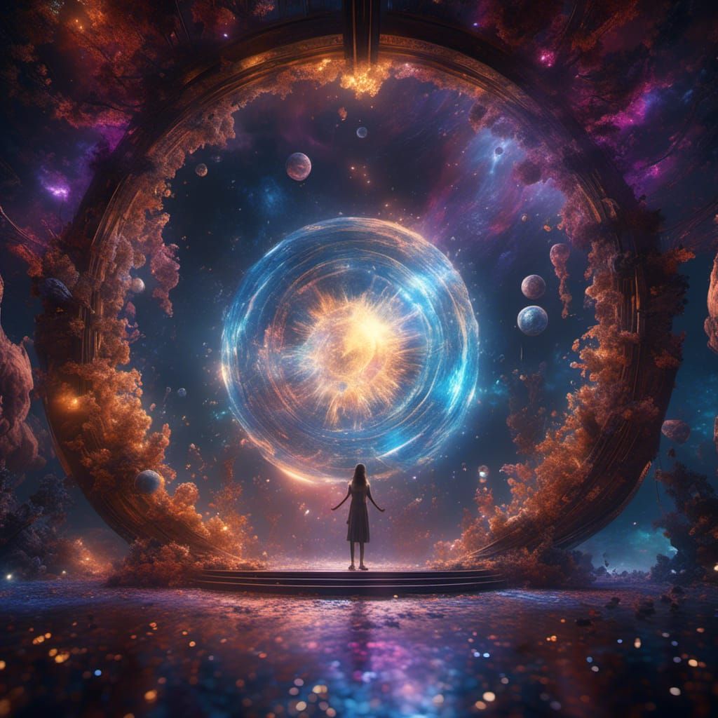 Shimmering Being of Light Dancing Through Cosmic Portal