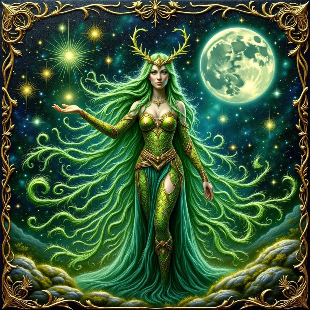 Verdant Starfire Guardian Aine: Celtic Fantasy Art