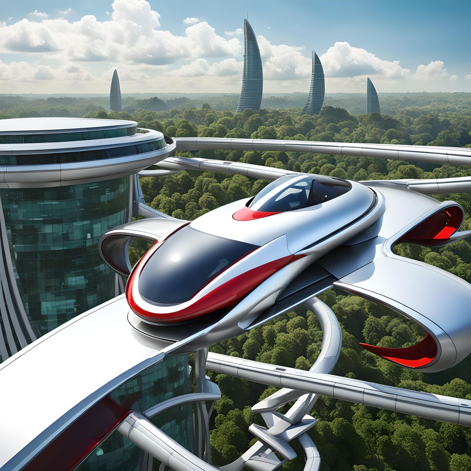 Hovercar Soaring Above Futuristic Megastructure