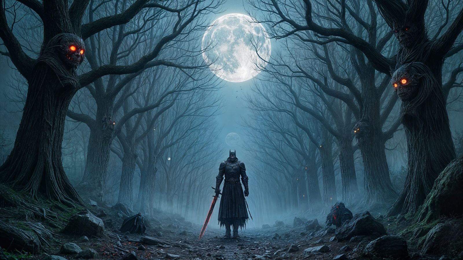 Dark Knight in Haunted Forest, Berserk Manga Style