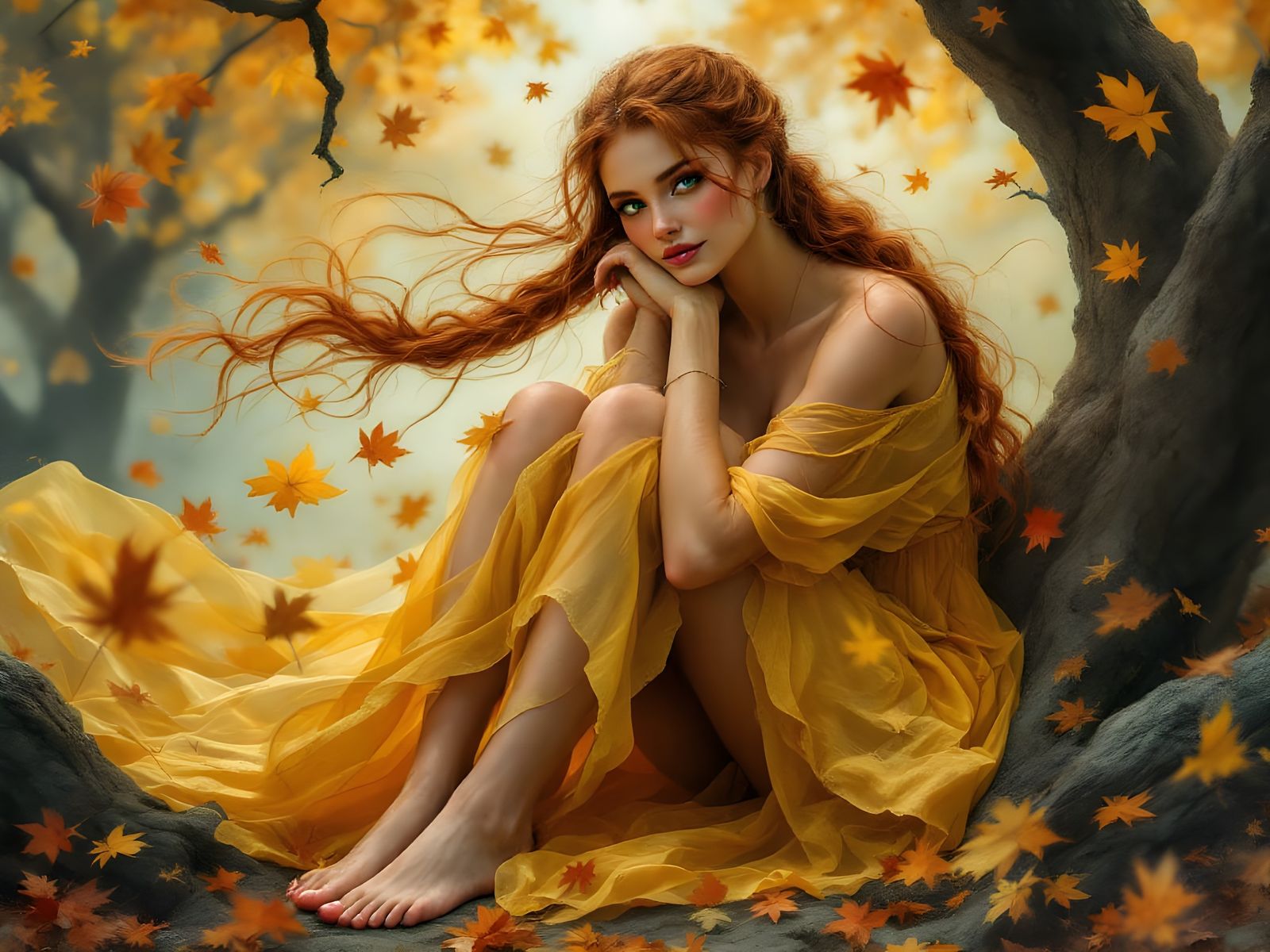 Ethereal Norse Goddess in Autumn Dreamscape