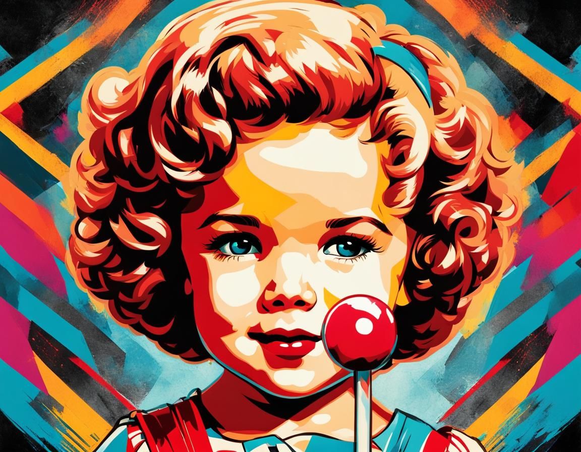 Shirley Temple and Giant Lollipop in Pop Art Style