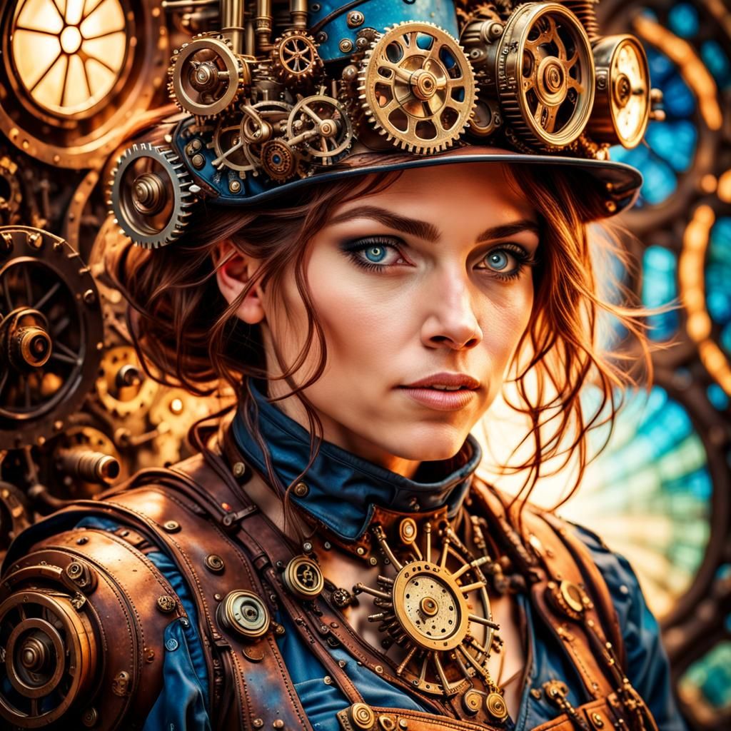 Steampunk Mechanic Portrait with Clockwork Engine