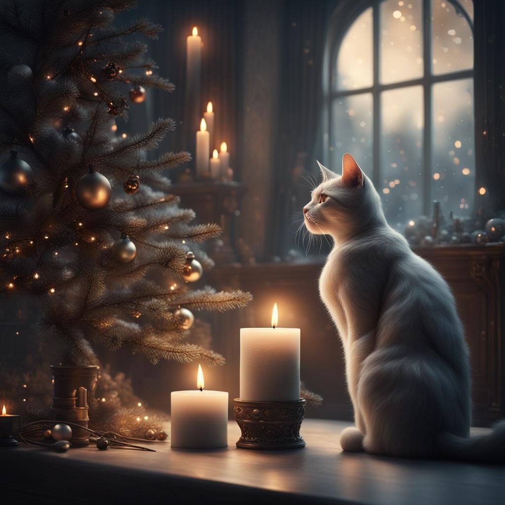 Cozy Christmas Cats by Candlelight in Dreamy Style