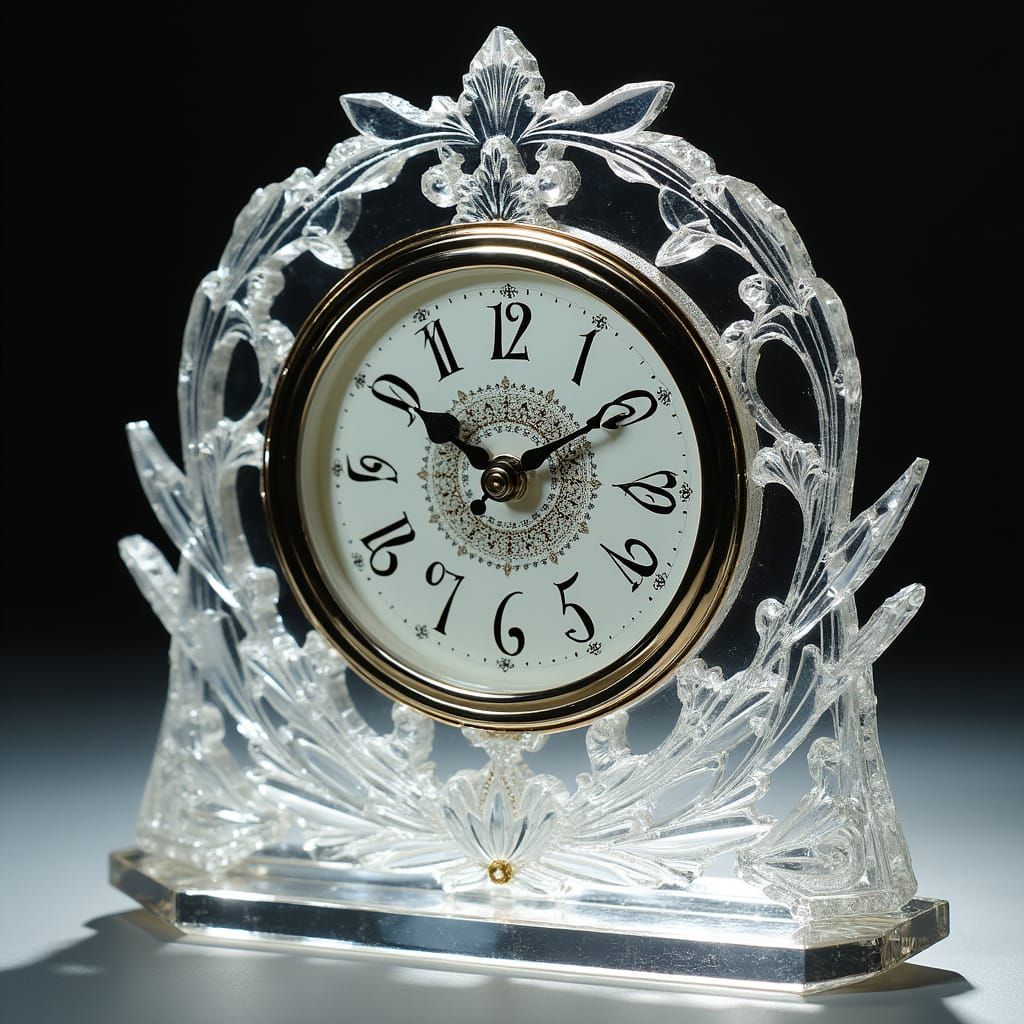 Ornate Crystal Clock Shimmers in Art Nouveau Style