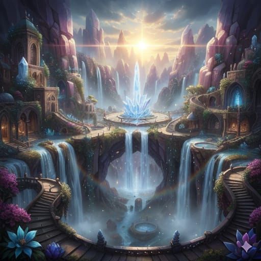 Mystical Crystal City Neighborhood with Eternal Spring