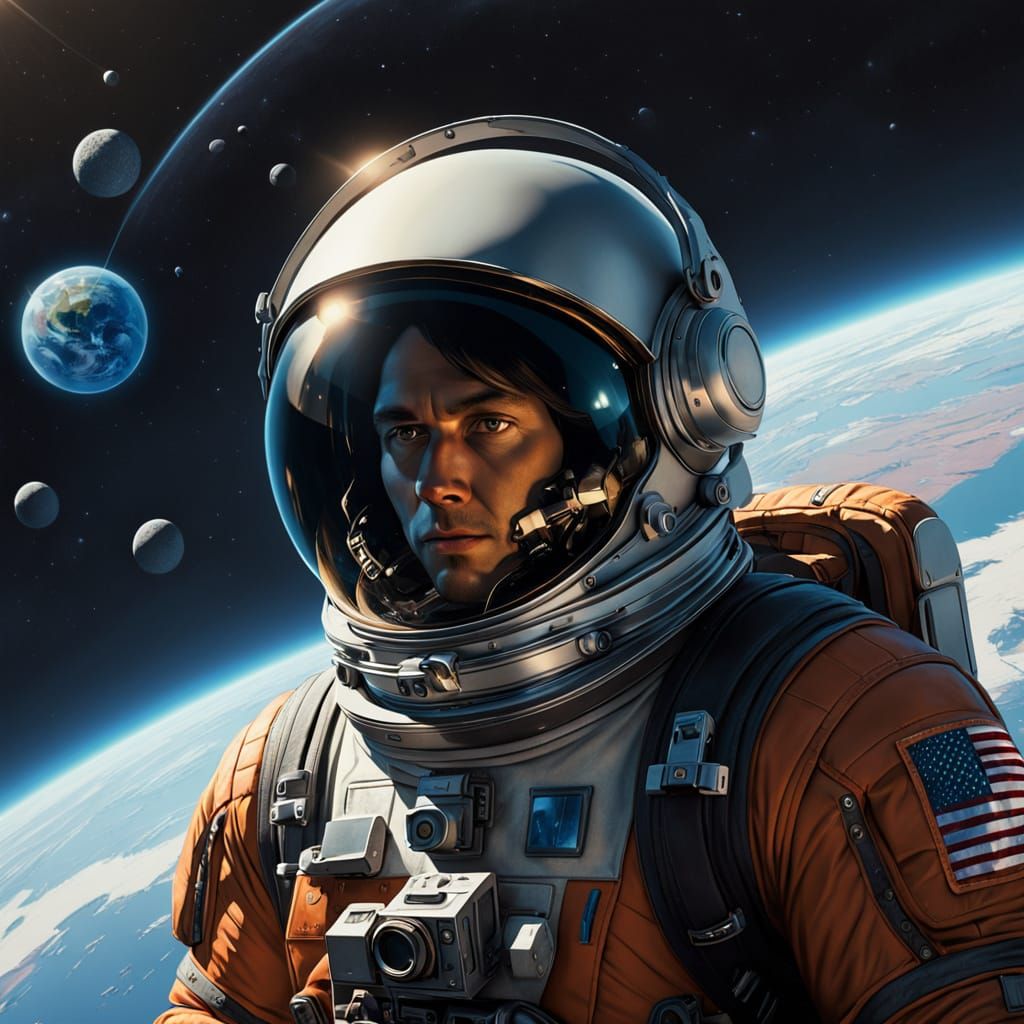 Astronaut in Spacesuit Gazing at Earth: Digital Sci-Fi Art