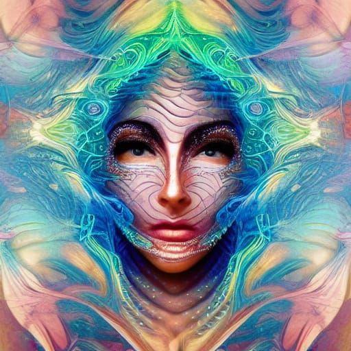 Surreal, Vibrant Oil Painting of a Woman's Face in Intricate...