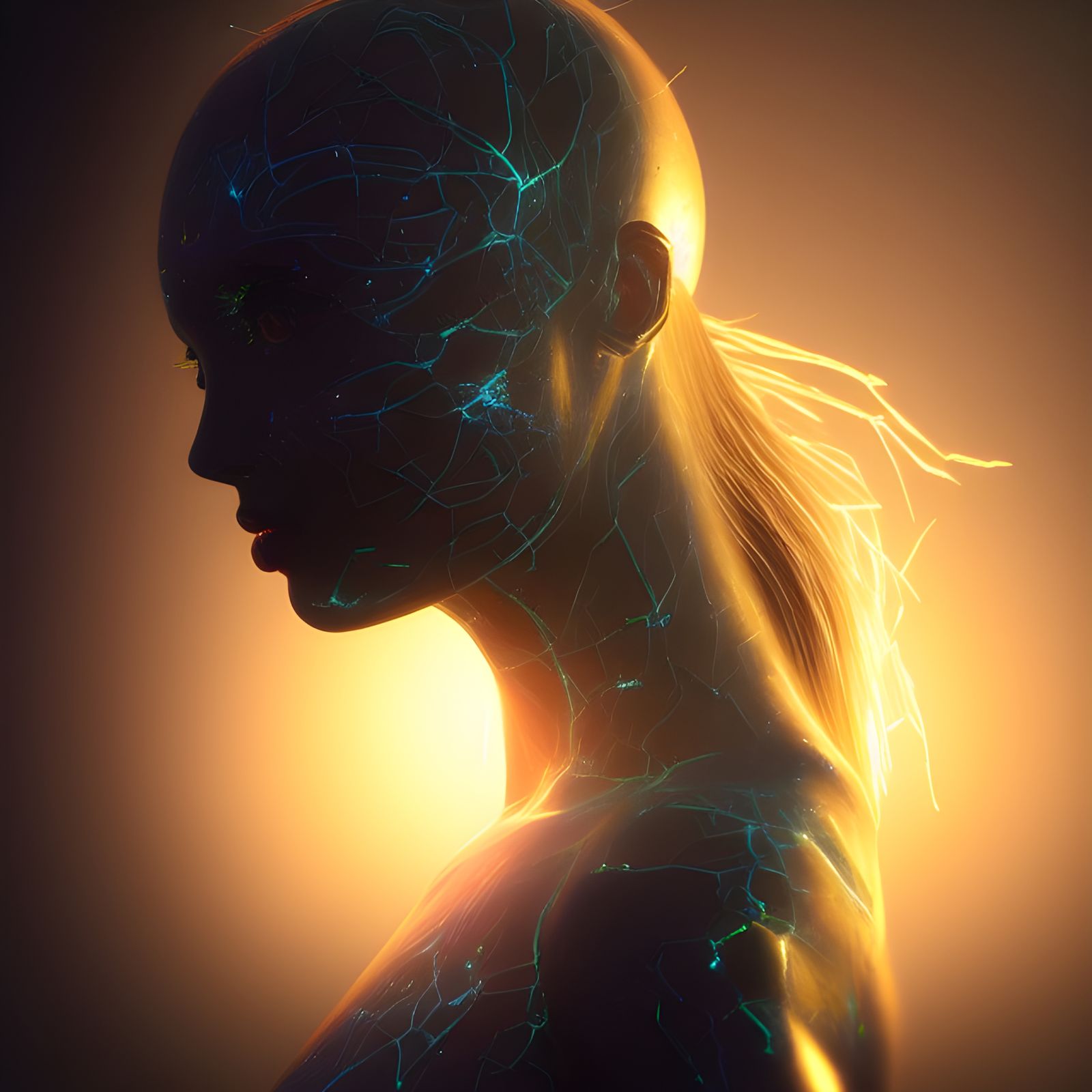 Luminous AI Woman: Futuristic Organic Light Creature