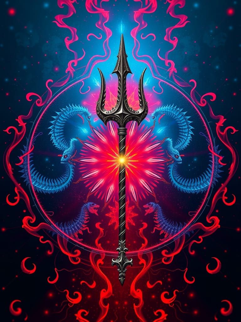 Intricate Trident in Swirling Chakra of Dark Matter