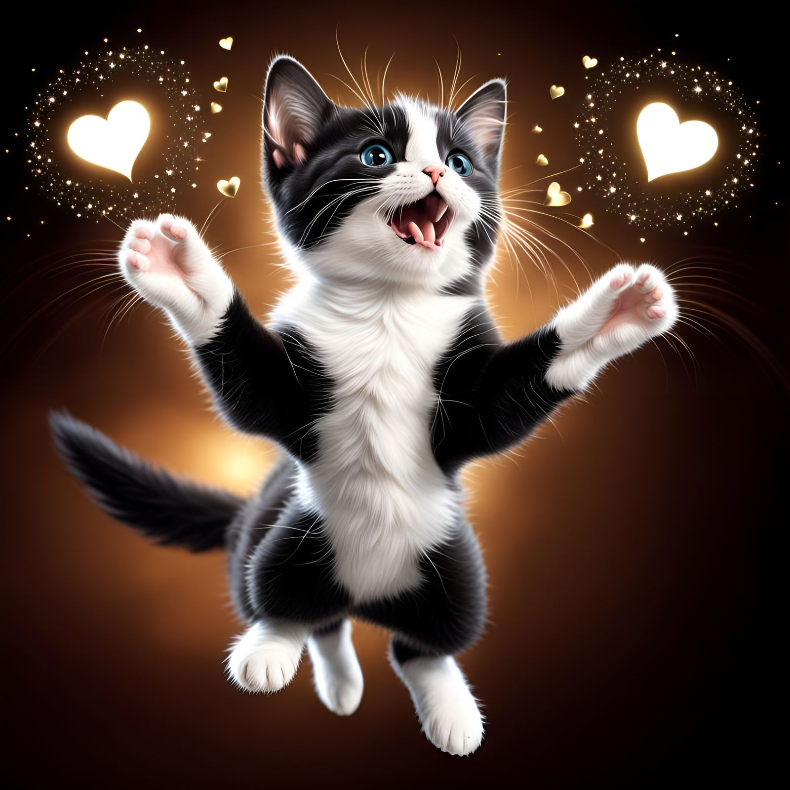 Happy Kitten Leaps Into Waiting Hands