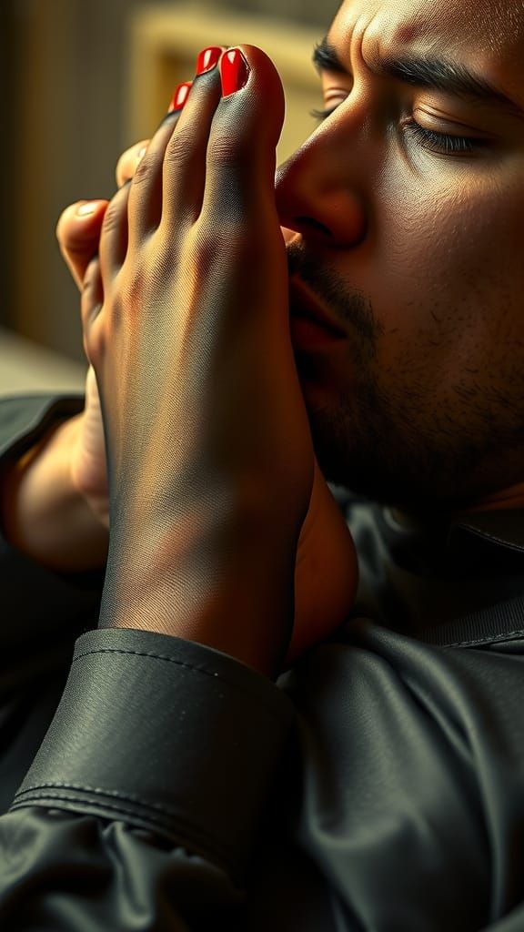 Sensual Foot Worship in Sheer Stockings, Photorealistic Styl...