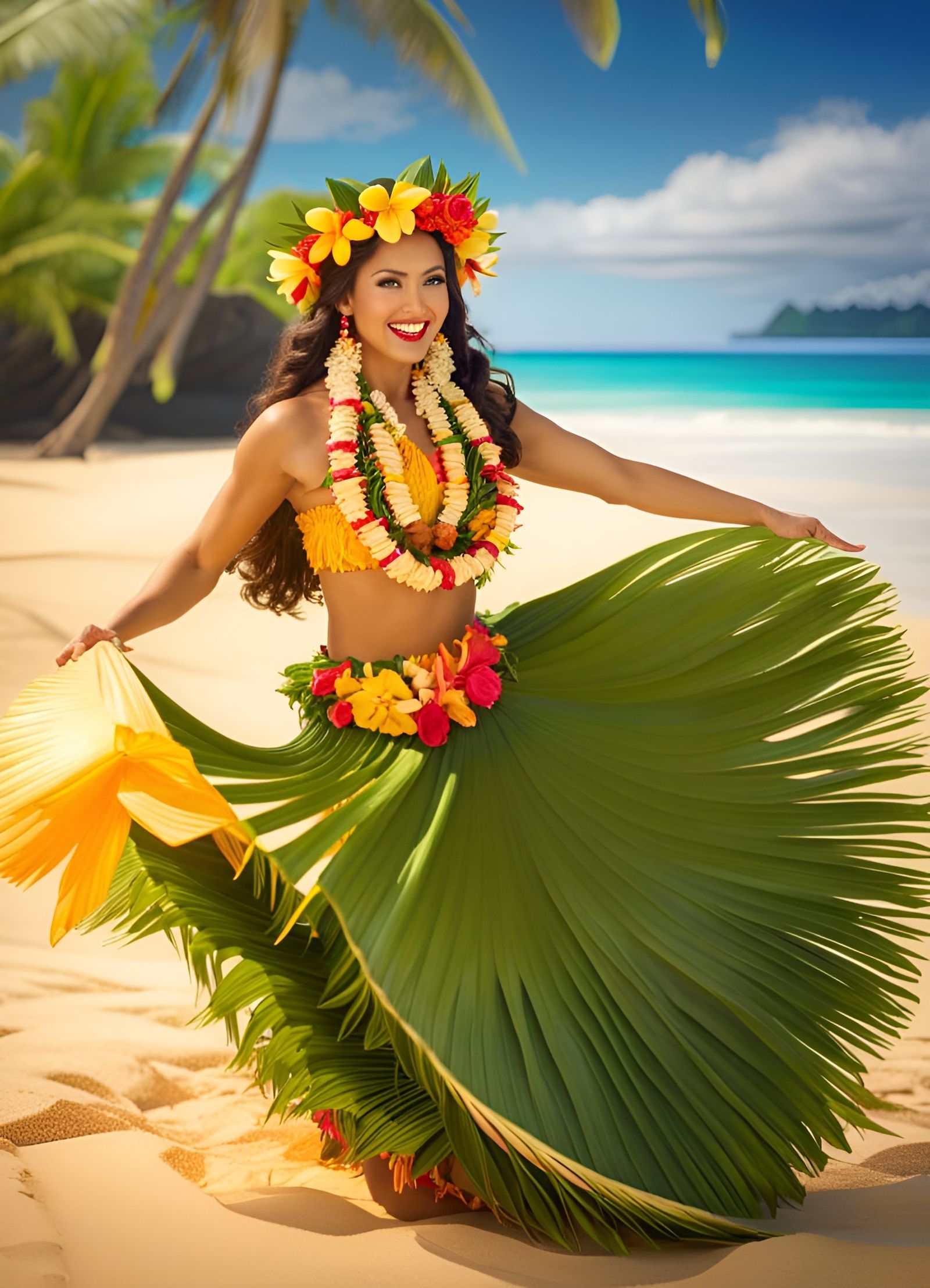Gorgeous Hula Dancer on Tropical Beach