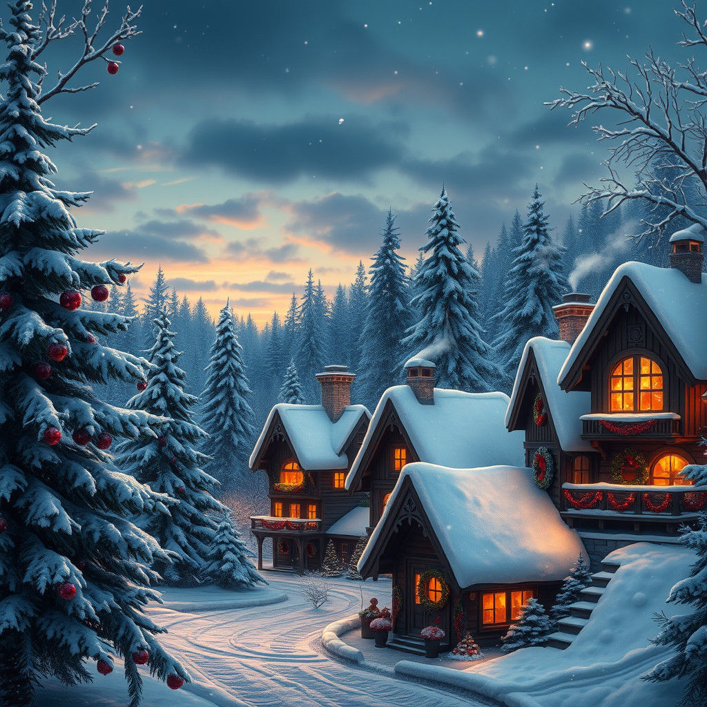 Vintage Winter Wonderland Holiday Postcard Scene