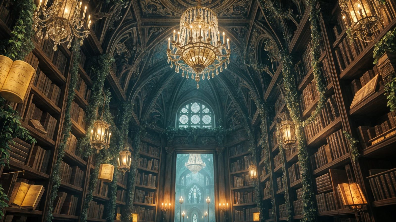 Ancient Library Radiates Golden Runes in Whispers of a Forgo...