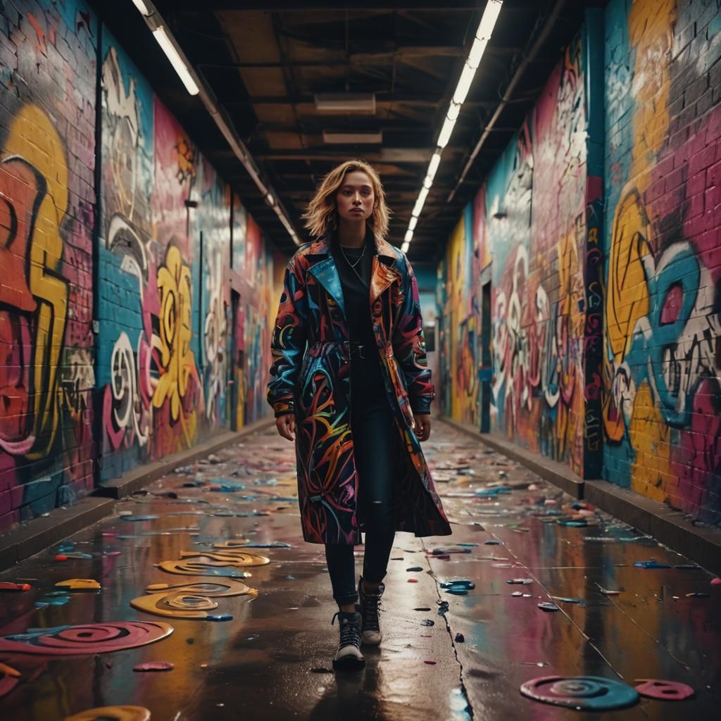 Model on Runway in Cinematic Film Still