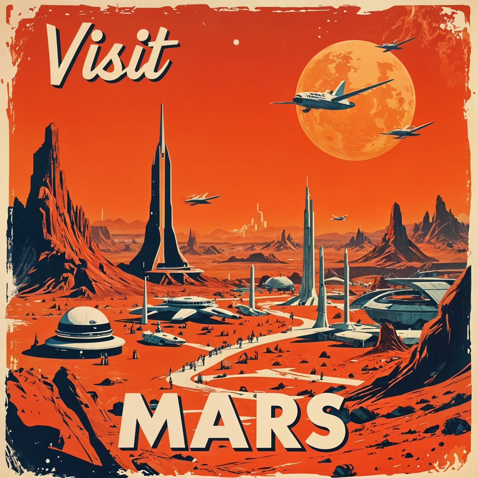 Visit Mars: Retro-Futuristic Sci-Fi Travel Poster