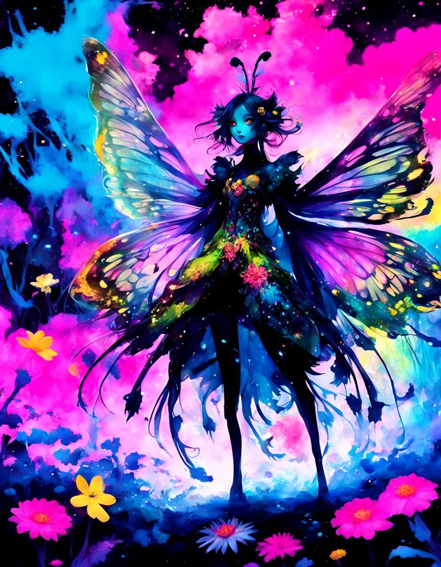 Beautiful Fairy with Moth Wings in Surreal Anime Art