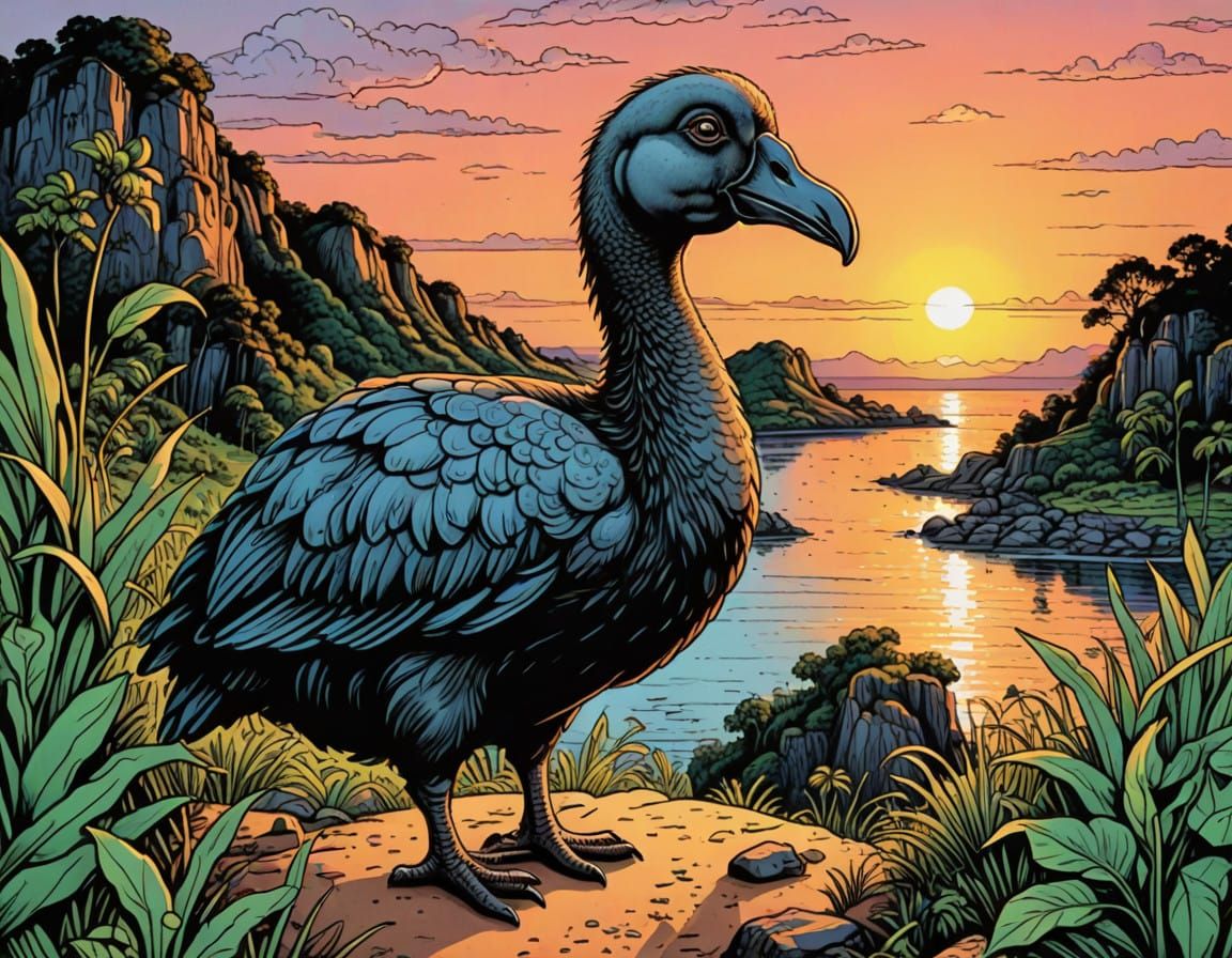 Surreal Sunset Dodo in Tropical Paradise