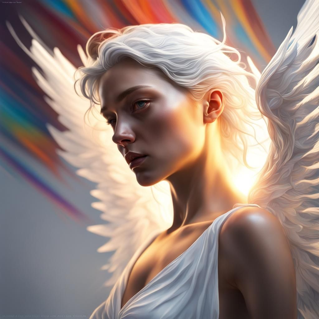 Hyperrealistic White Angel in Splash Art Style