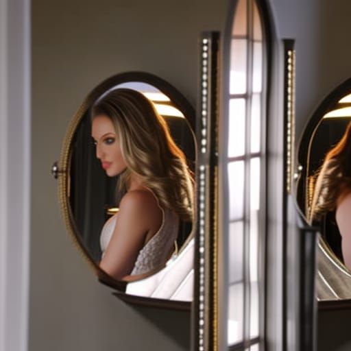 Cowgirl's Elaborate Reflection in a Detailed Mirror