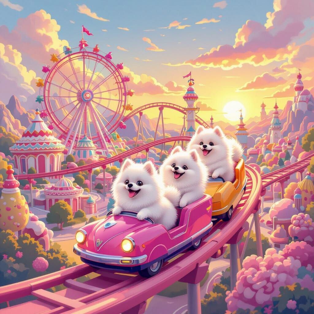 Pomeranian Family Enjoys Candy Land Rollercoaster Park