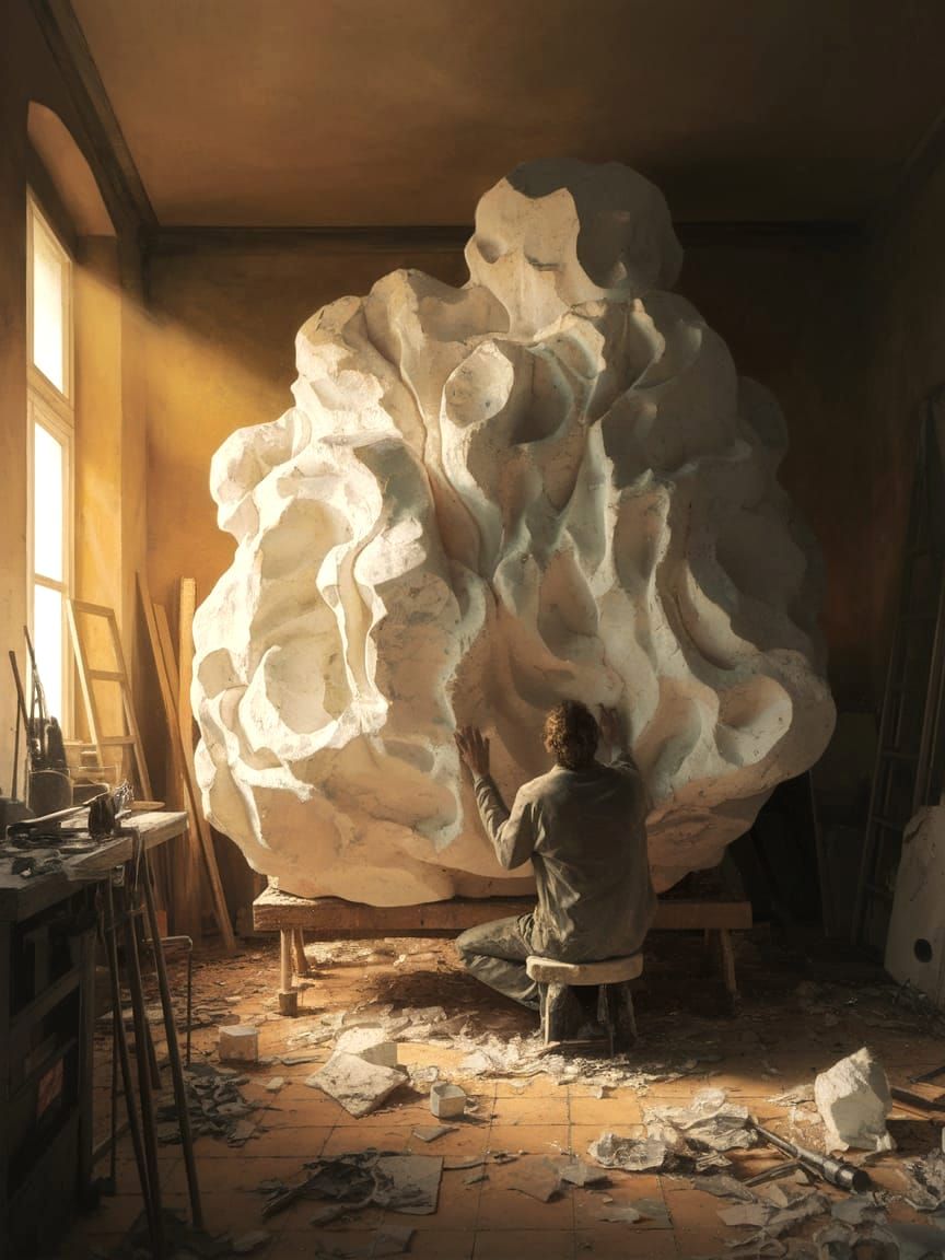 working hard on my abstract sculpture