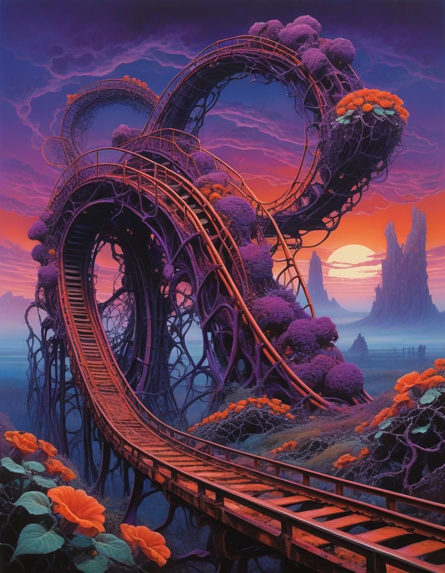 Surreal Monster Flower Rollercoaster Dreamscape
