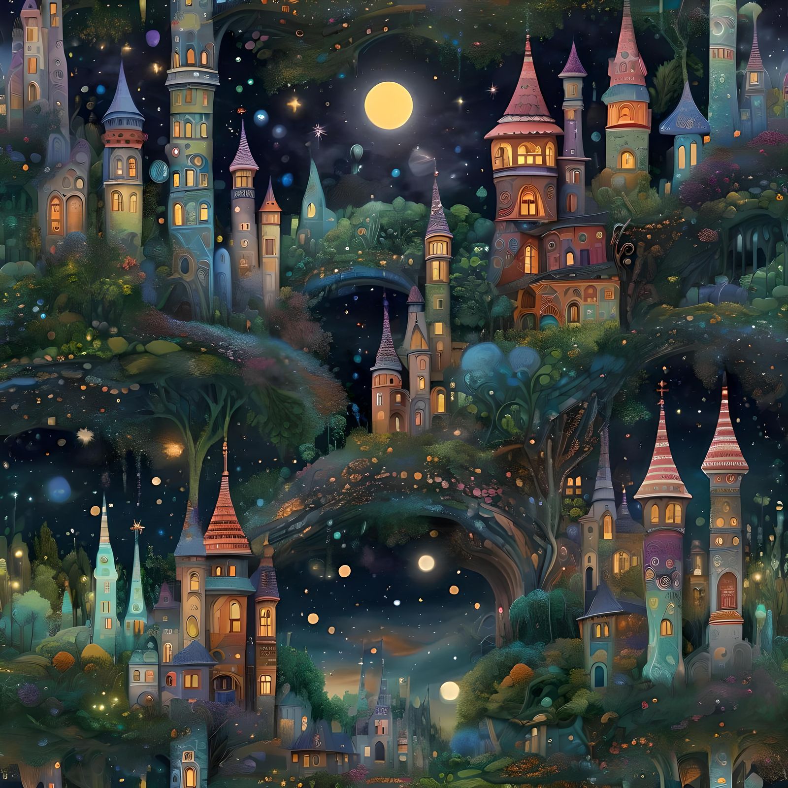 Blue Dreamscape: Surreal Towers in Hundertwasser Style