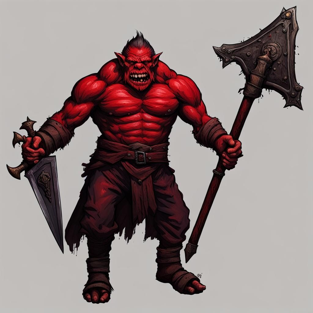 Red Orc Greatsword Battle Against Undead in Dungeon