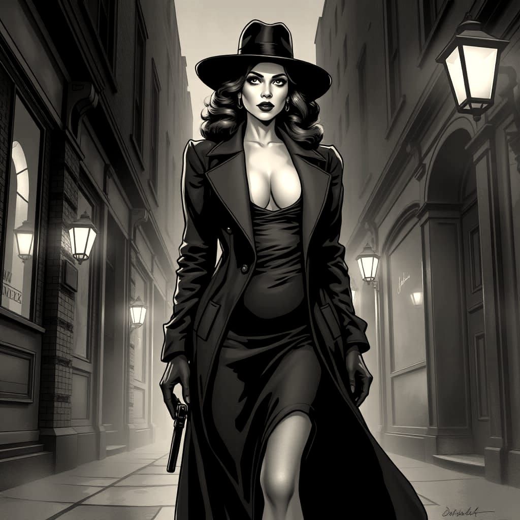 Film noir atmosphere, comic book style