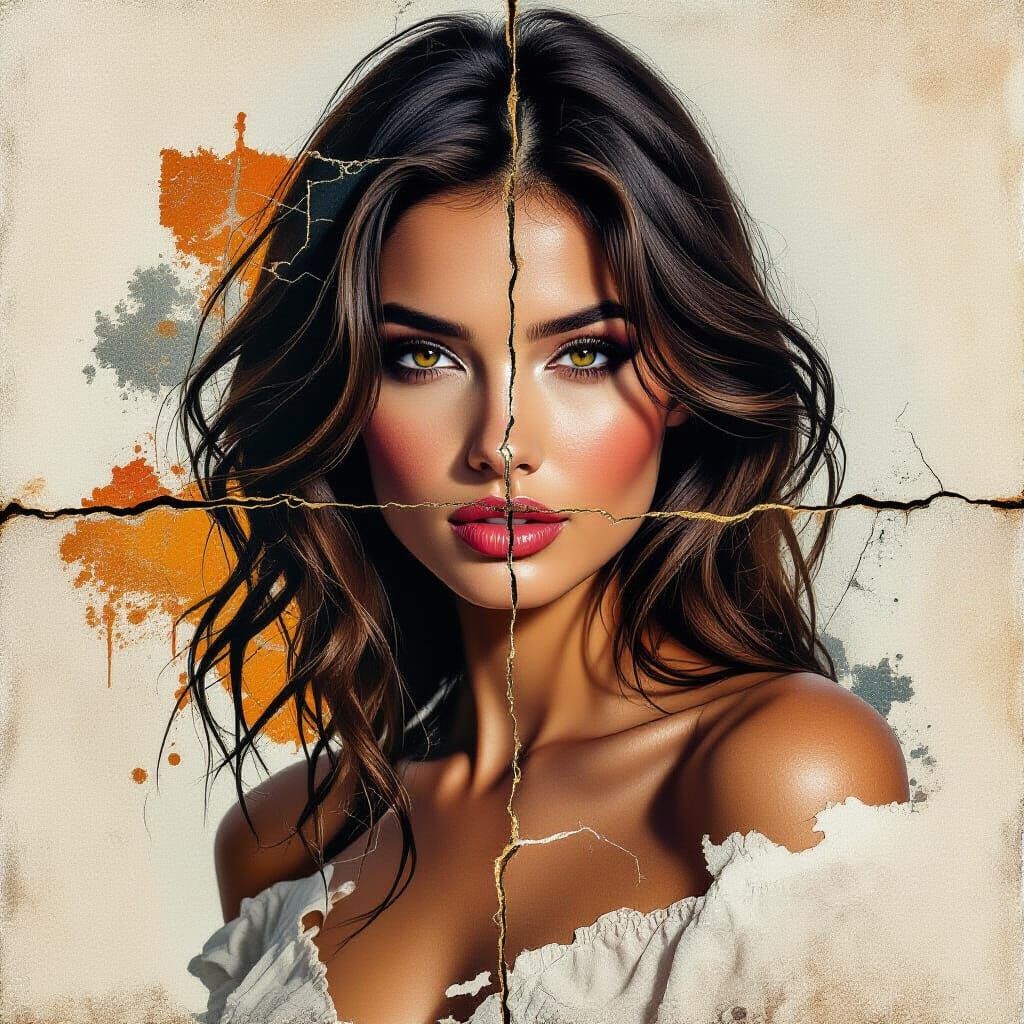 Dramatic Portrait of Woman with Oil and Ink Effects