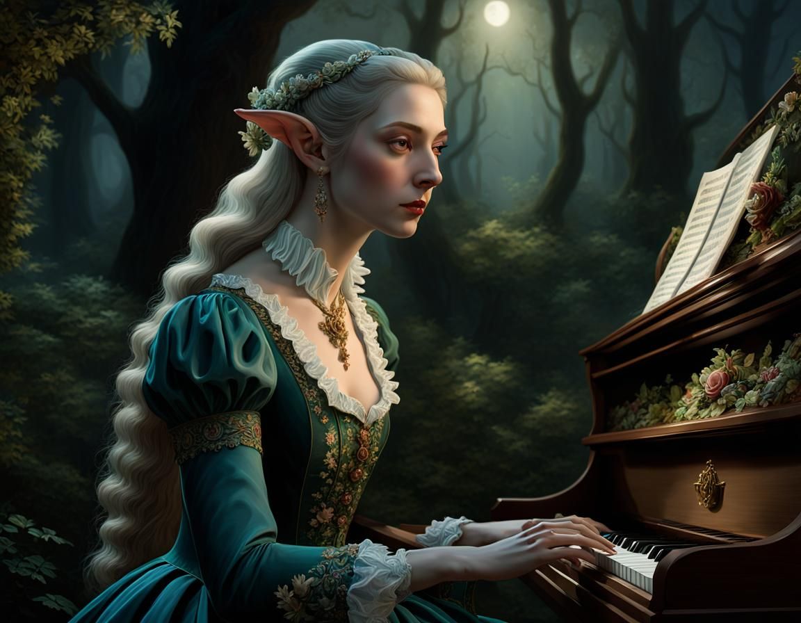 Enchanting Elf Pianist in Classical Style