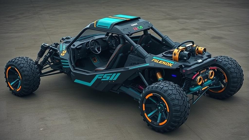 Futuristic Cyberpunk Buggy with Japanese Logos