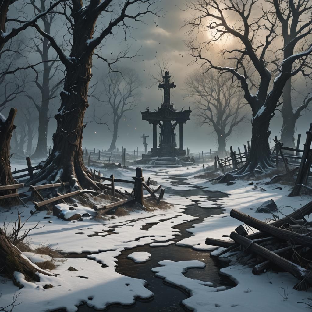 Dark Fantasy Scene with Volumetric Lighting