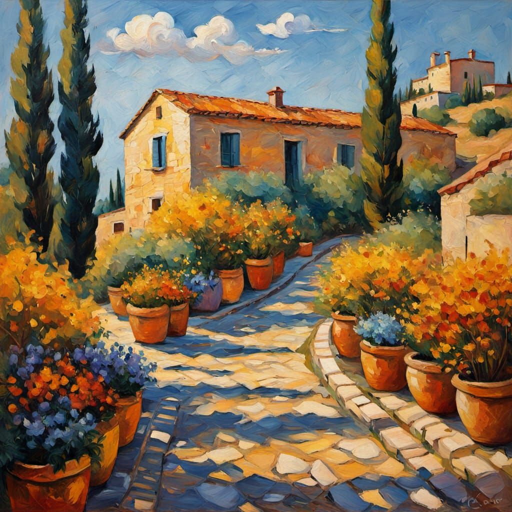 Warm Tuscan Countryside Farmhouse in Neo-Expressionist Style