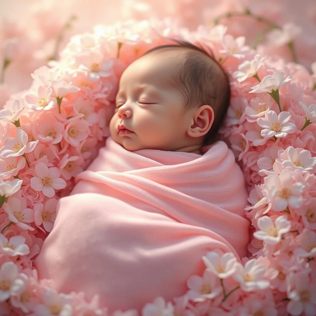 Serene Newborn Baby Portrait in Romantic Style