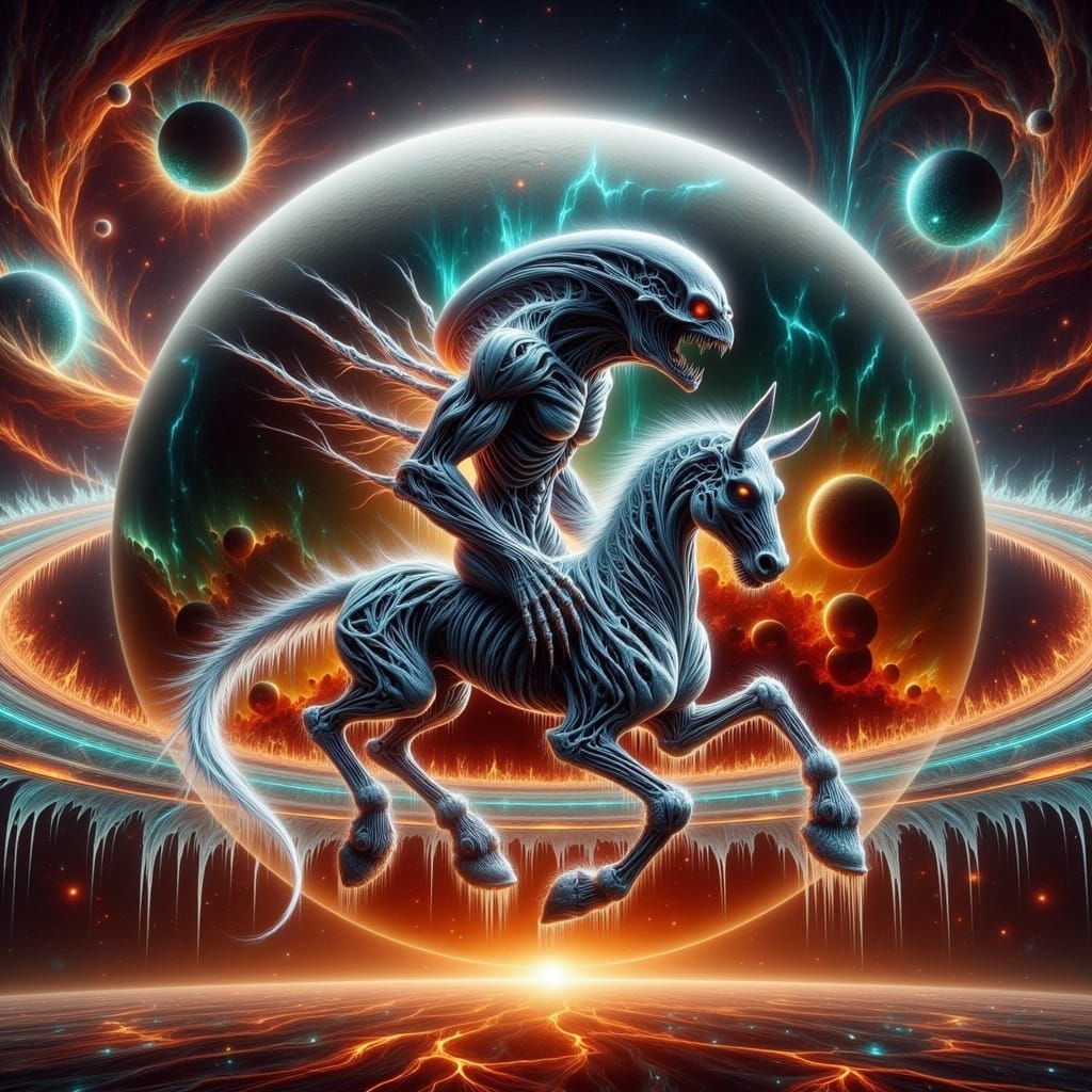 Surreal Scene of a Xenomorph and Nazgul on a Skeleton Horse ...