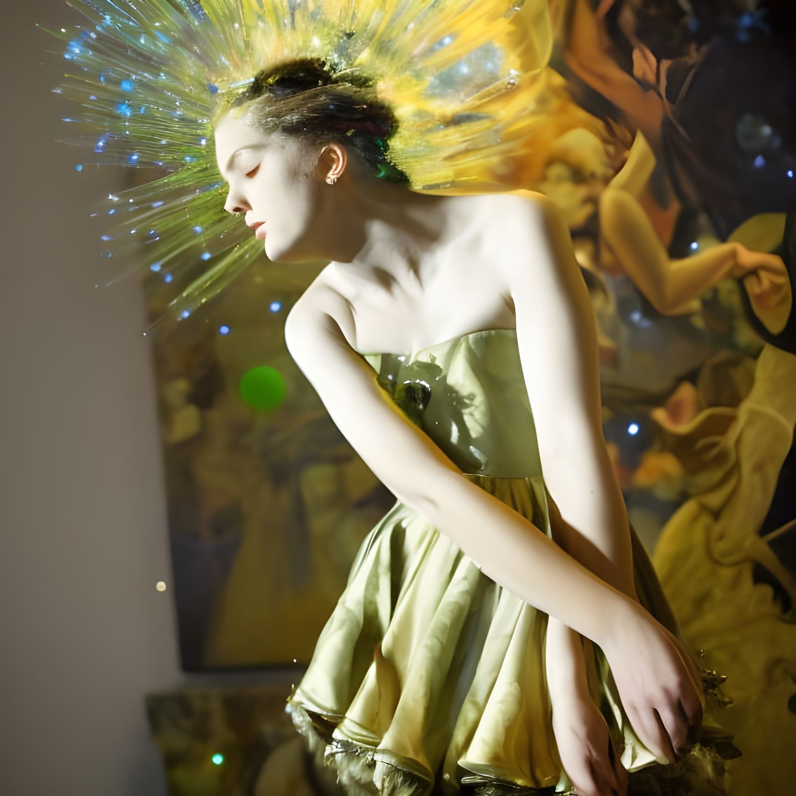 Fashionable Woman in Art Museum, Surreal Style