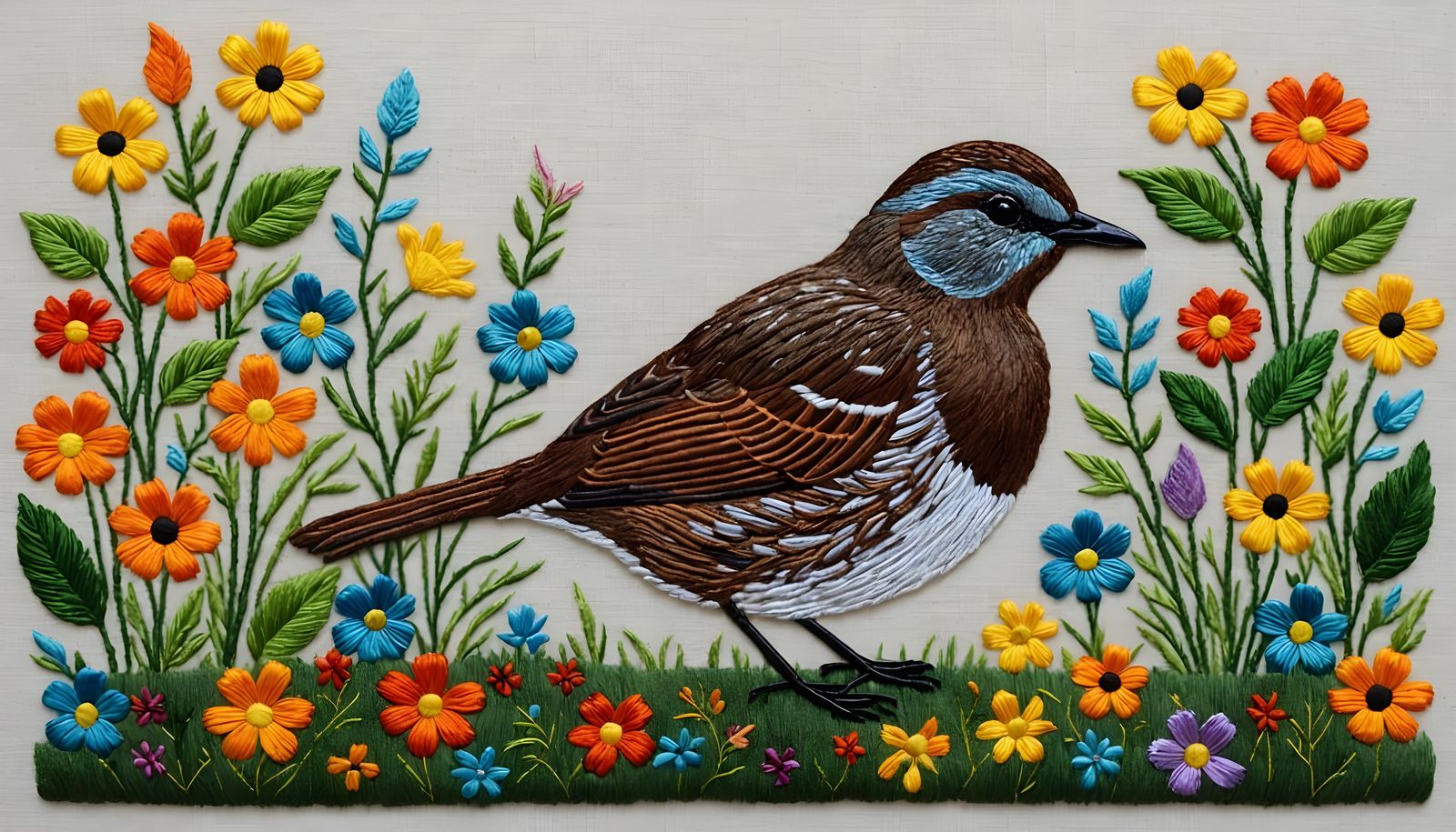 Whimsical Embroidered Folk Art Landscape with Carnaval Rio I...