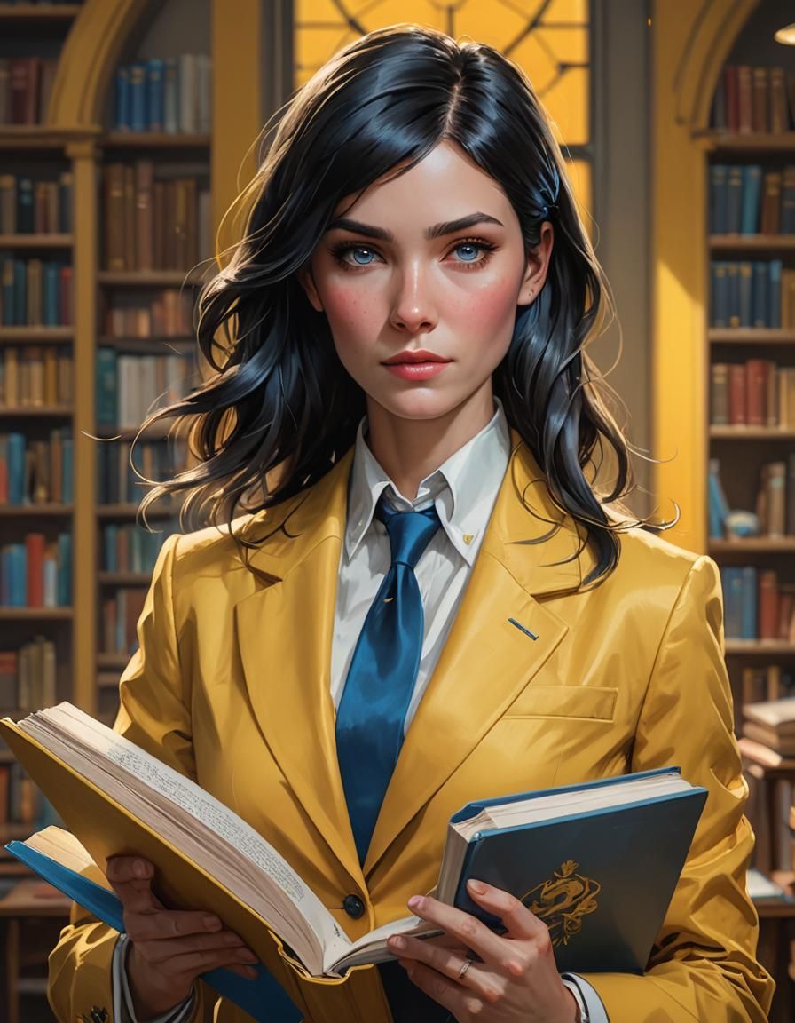 Female Teacher Portrait in Yellow Suit, Digital Art