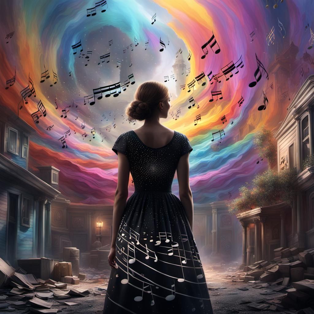 Musical Dress in Vibrant Digital Matte Painting