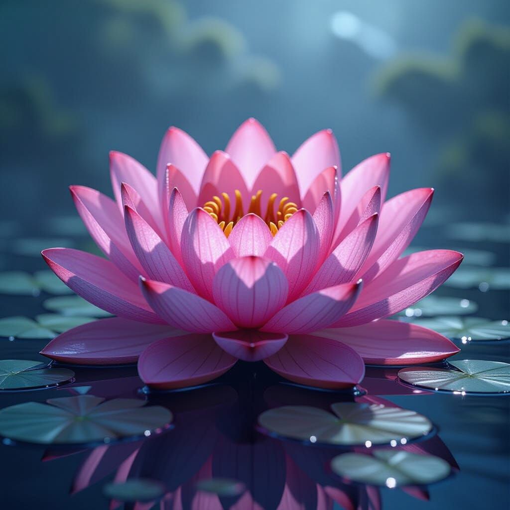 Giant Crystal Lotus Flower in Cinematic Light
