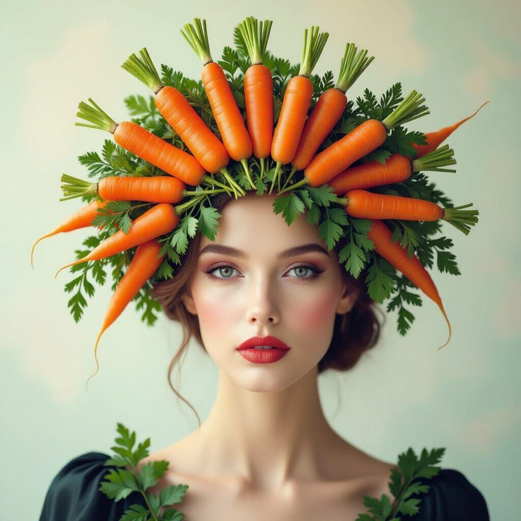 Dreamy Portrait: Woman with Elaborate Carrot Headpiece